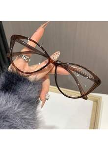 1 Pair Women's Blue Light Deflecting Glasses - Sleek Cat Eye Big Frame Eyewear For Computer Use & Vision Protection | Back To School, Fall, Christmas - Brown - View 3