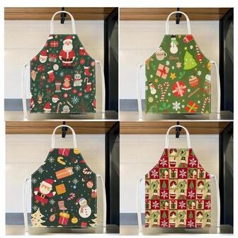 1 件圣诞图案围裙，创意有趣时尚印花家居清洁围裙，防水防油易清洁厨房烹饪围裙，创意家居围裙，工作服，圣诞节餐饮，圣诞装饰，派对礼品
