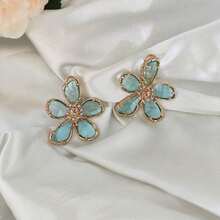 JOJELOO 18K镀金立方氧化锆花瓣设计耳环 - 浪漫珠宝，女士时尚配饰，完美搭配婚礼和日常甜美装扮 - 湖綠色 - 查看 6