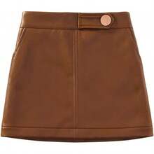 Girls And Toddler's Faux Leather Short Skirts,All Season Basic Skirts - 棕色 - 查看 1