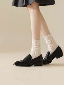 Random 3 Pairs Women's Socks Cable & Ribbed Design Moisture-Wicking Knit Mid-Crew Socks Neutral Tone Fall Winter Collection Versatile Daily Athleisure Wear Christmas Gift