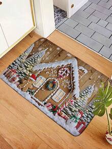1 pièce Paillasson thème de Noël antidérapant - Maison en pain d'épices, bonhomme de neige, design sapin. Tapis de bain en flanelle, épaisseur 1 yard, tapis de bain rectangulaire, paillasson d'entrée extérieur, tapis de sol de cuisine anti-dérapant et absorbant l'huile, lavable en machine, facile à nettoyer, décoration d'entrée, convient pour le salon, la chambre, la cuisine, la salle de bain, les fêtes, les vacances, les cadeaux - Multicolore - Voir 8