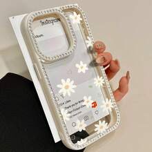 Teléfono Teléfono móvil 3 en 1 con incrustaciones de doble cara con flor blanca, adecuado para phone16promax, 16 15pro 14 14 Plus/ 14 Pro 13 13 Pro 12Pro 11pro Promax Series. Suave anticaída y antimanchas, apto tanto para hombres como para mujeres, con decoración. - Blanco - Ver 1