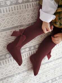 1 Pair Cotton Bow Decor Baby Tights, Infant Leggings - Red - View 2