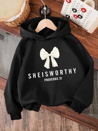 女童蝴蝶图案保暖连帽卫衣