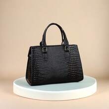 Bolso de mano con estampado de cocodrilo, bolso de hombro elegante de piel sintética con cremallera y correa ajustable para mujeres