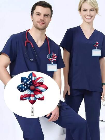 1pc Attractive National Flag Flowers Telescopic Badge Clip -DIY Fashion Identity Small Object, Metal Clip, Easy To Hang Forensics, Is A Practical Small Object For Office Places, Exhibitions, Schools, Hospitals, Office Workers To Highlight Their Personalized Badge Reels Self-Assembly, Id Badge Holder Very Suitable For Doctors, Nurses And Teachers Office Staff Volunteer Fall Badge Reel