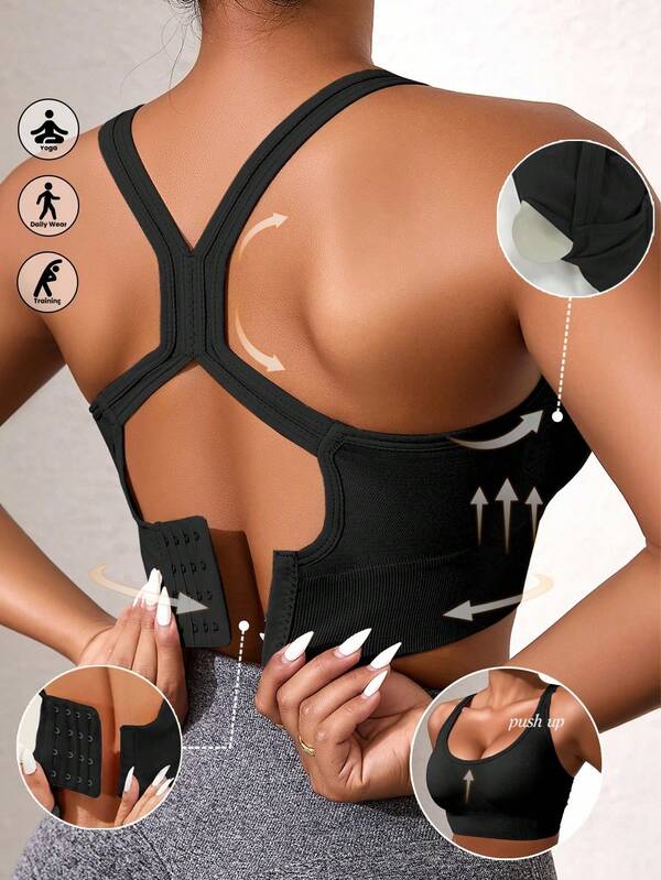 Reggiseno da yoga senza cuciture per donna, reggiseno sportivo a compressione, sezione sottile che solleva l'ascella, senza ferretto, set di biancheria intima a tinta unita con spalline incrociate, comodo per yoga, adatto per uso interno ed esterno, stile traspirante e sexy, reggiseno da yoga con schiena incrociata, reggiseno senza ferretto, adatto per palestra e yoga, comodo e resistente