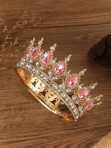 1件女士奢华水钻皇冠头饰，适用于婚礼装饰、派对、选美比赛、庆典、舞蹈、时装秀、鲜花装饰、生日派对、圣诞节装饰。专为女性设计的水钻生日派对套装——金色皇冠头饰、生日女王绶带，适合作为送给她的生日礼物、发饰、庆典礼品和装饰品。