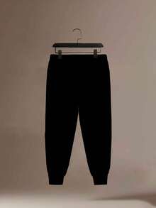 Plus Size Men's American Street Style Cuffed Sweatpants, Loose Fit Slimming Drawstring Waist High Elasticity Casual Sports Long Pants Fall Black - Black - View 5