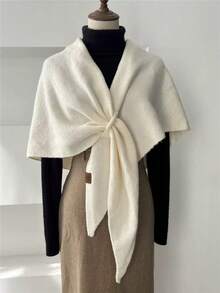 1条简约高品质羊毛混纺纯色三角围巾，女士时尚百搭三角披肩，连衣裙围脖 - 彩色 - 查看 3