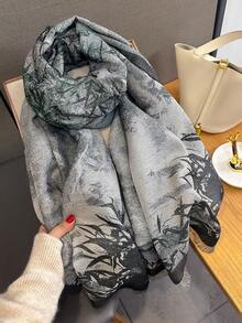 1pc Elegant Floral Jacquard Scarf, Versatile Warm Wrap Shawl For Women, Faux Cashmere