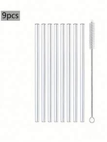 9er-Pack Glas Strohhalm Set mit Reinigungsbürste - wiederverwendbare gebogene und gerade Strohhalme für Getränke, Cocktails - perfekt für Zuhause, Partys, Bars, Bubble Tea Läden, Weihnachtsgeschenke, Einschulung, Schulbedarf