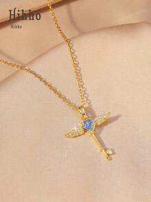 Hihho 1 件经典优雅女神天使翅膀十字架吊坠项链，女士装饰礼物 - 金色 - 查看 1