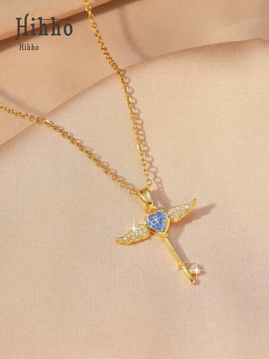 Hihho 1 件经典优雅女神天使翅膀十字架吊坠项链，女士装饰礼物 - 金色 - 查看 1