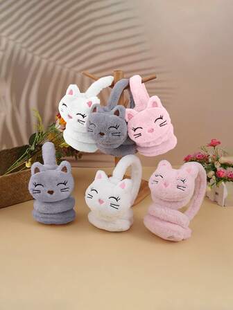 Plyschiga varma öronkåpor för höst och vinter, söta plyschiga tecknade kattöronkåpor, skyddar öronen från kylan