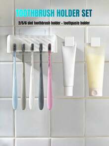 1/2 piezas Soporte para cepillos de dientes montado en la pared sin perforación con tapa, soporte para cepillo de dientes eléctrico para baño, estante para almacenamiento de pasta de dientes, organizador de cepillos de dientes autoadhesivo de 2/5/6 ranuras para familia, accesorios organizadores de baño (Blanco) - Blanco - Ver 5