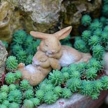 Decoración de artesanía de resina con lindo conejo pastoral para plantas en macetas, decoración de balcón