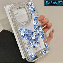 Teléfono Blue Flower Juego de doble cara 3 en 1, adecuado para phone16promax, 16 15pro 14 14 Plus/ 14 Pro 13 13 Pro 12Pro 11pro Promax Series. Anticaída y Antimanchas Suave, Unisex, Con Decoración. - Blanco - Ver 5