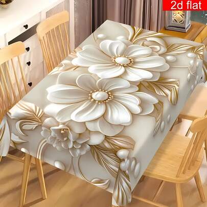 1pc 3D Embossed Floral Tablecloth, Modern Minimalist Nordic Style Home Decor, Rectangular Polyester Material, Washable & Reusable, Suitable For Daily Home, Dining Room, Living Room, Parties, Indoor/Outdoor Use