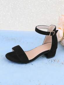 女童时尚黑色简约露趾透气轻便夏季优雅高跟粗跟凉鞋适合正式礼服、派对、婚礼、节日、舞会、公主鞋，适合小、中、大女孩 - 黑色 - 查看 8