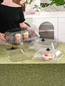 Plastic PET Material, Multi-Size Rectangular Display Trays With Dustproof Lids, Unbreakable, Reusable Fruit Plates, Desserts, Snacks, Cakes Trays, Suitable For Various Festivals, Weddings, Parties, Banquets - Transparent - View 5