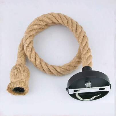 Vintage Hemp Rope Pendant Light, Single Head Pendant Light Cable E26 E27 Socket Plug-In Hanging Lamp Fixture, Suitable For Farmhouse, Restaurant, Dining Room, Bar And Living Room Decor