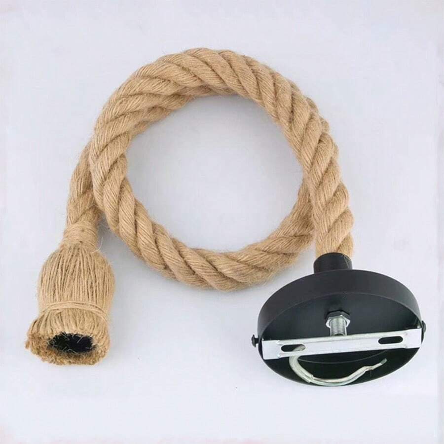 复古麻绳吊灯，单头吊灯线 E26 E27 插座插入式悬挂灯具，适用于农舍、餐厅、餐厅、酒吧和客厅装饰 - 駝色 - 查看 1
