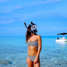 Máscara de Esnórquel Doble de Cara Completa para Niños/Adultos,Visión 180 °   Panorámica, Máscara Anti-Fugas Respiración Libre, Antifugas y Antiniebla Juego de Esnórquel Seco - azul - Ver 5