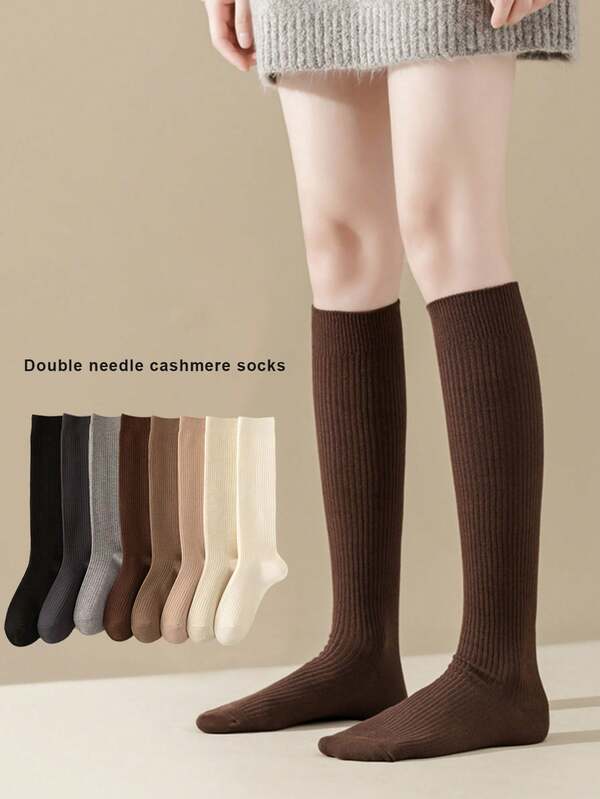 1 Pair/5 Pairs Women's Thick Cashmere Blend Knee-High Socks, Warm For Autumn/Winter