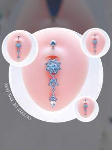 合金梅花肚脐环穿孔饰品，不锈钢锆石镶嵌，蛋白石花流苏吊坠肚脐穿孔，适合女士，日常佩戴，节日，婚礼，万圣节，圣诞节，礼物，派对 - 肚臍環 - 查看 4