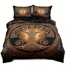 Conjunto de capa de edredom de microfibra com tema artístico místico, 2/3 peças, com padrão intrincado da Árvore da Vida Celta, impresso em 3D, para decoração boêmia e espaços de retiro espiritual (tamanho 135 x 200, apenas 1 fronha)