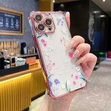 1pc New Pink Floral Electroplated Airbag Anti-Fall/Thickened Transparent TPU Protective Case Compatible With Iphone/16prmax/16pro/16/13promax/12promax11,15PROMAX,14PROMAX/Galaxy,SAM/Honor/Note13pro/S23 Ultra/S24 Ultra/S25/A56 - Pink - View 2
