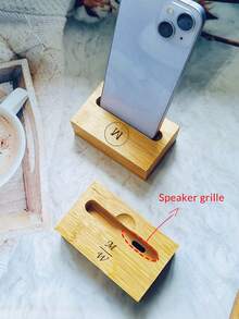 1pc Personalized Wooden Phone Amplifier Stand, Customizable Name Engraved Universal Portable Desktop Slouchy Phone Holder, Suitable For Watching Videos, Live Streaming, Creative Gift For Friends, Family, Lover, Halloween, Christmas, Party