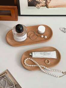 1pc Creative Scandinavian Minimalist Paulownia Wood Tray, Desktop Aromatherapy Candle Stand, Wooden Plate Entryway Key Holder Jewelry Earrings Necklace Organizer For Women Storage Organizer Travel Holiday Essential Fall Decor Autumn Halloween