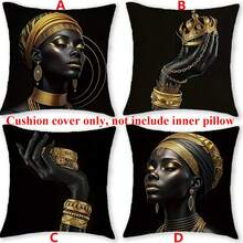 1/2/4 Stücke wählbar, moderne afrikanische Frau Familie Kissenbezüge aus Polyester, 45x45cm, goldene schwarze Farbe, mit Reißverschluss, bequeme Dekokissenbezüge im Landhausstil, (ohne Kissenfüllung)
