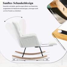 New Modern Rocking Chair With Upholstery And Teddy Fabric, With Extendable Footrest, White - trắng - Xem 8