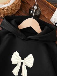 女童蝴蝶图案保暖连帽卫衣 - 黑色 - 查看 3