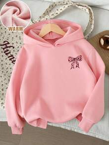 Toddler Girls' Butterfly Pattern Warm Hooded Sweatshirt - Pink - View 2