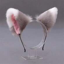1 件动物派对，带蝴蝶结的毛茸茸耳朵头带，可爱的猫耳头饰，适合角色扮演、化妆舞会、万圣节、全年