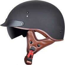 - Casco de Motocicleta con Visera de liberacin rpida, Hebilla aprobada por el, Casco de Media Cara para Hombres y Mujeres - F02 Negro Mate + EG - Ver 1