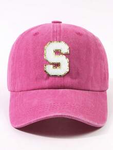 1 件时尚紫红色 26 个字母贴片简约棒球帽，街头休闲聚会弧形帽檐爸爸帽，男女通用户外可调节四季棒球帽 - 棒球帽 - 查看 9
