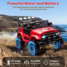 Huisuilinss Kids Ride On Truck,12V Ride On Car,Electric Car With 5MPH Max Speed,Remote Control,Steering Wheel,Accelerator Pedal,Treaded Tires,Music,Ride On Toy For Kids Ages 37-96 Months - Đỏ - Xem 3