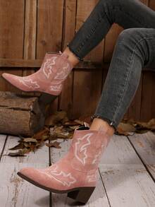 Stivaletti alla caviglia da donna con punta affusolata, tacco largo, ricamati, nuovi per l'autunno/inverno. Stivali Chelsea occidentali alla moda e versatili con taglio a V