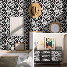 1 Roll Of Black And White Leopard Print Self-Adhesive Wallpaper With Black And White Leopard Print Pattern Removable Vinyl Contact Paper Used For Bedroom, Living Room Cabinet Pasting Furniture Renovation Door Decoration Home Decoration And Art Wall Renovation Wallpaper 15.7inX39.3/118.1/196.8in