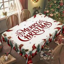 1pc Christmas Snowman & Sleigh "Merry Christmas" Tablecloth, Holiday Scene Decor, Durable Polyester Tablecloth Suitable For Daily Family Gatherings, Living Room, Dining Room, Christmas Themed Events