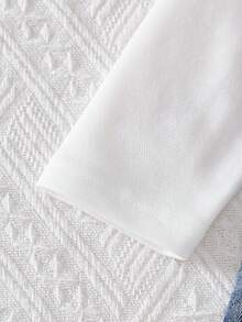 2pcs Baby Girls' Bubble Long Sleeve Polo Shirt And 3D Rabbit Denim Pants Set, Cute Casual Outfit For Outdoor Play, Collegiate Style - White - View 3