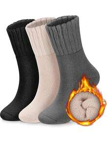 1/2/3双装女士加厚保暖中筒袜，保暖睡袜，产后加厚长袜，秋冬季舒适袜 - 彩色 - 查看 1