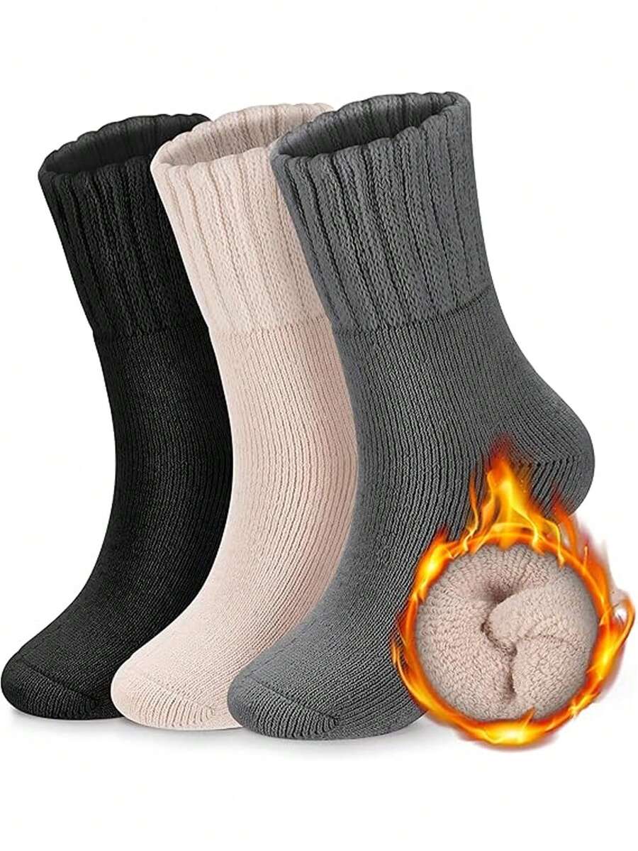 1/2/3双装女士加厚保暖中筒袜，保暖睡袜，产后加厚长袜，秋冬季舒适袜 - 彩色 - 查看 1