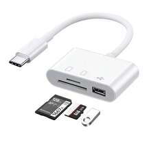 huaxunyuan 3-In-1 USB-C Card Reader With Cable 1-Pack USB 2.0 Memory Card Adapter For SD/TF/MMC Compatible With IPhone IPad Android Phones (Black/White)